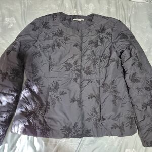 Coldwater Creek Charcoal gray Floral Emborded Button Bown Jacket